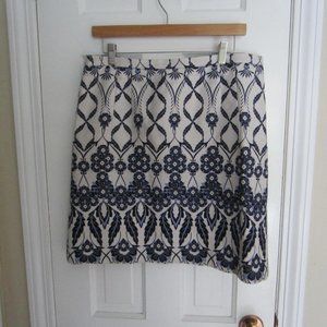 J. CREW White Floral Trellis Lined Pencil Skirt – White & Blue – Sz 10